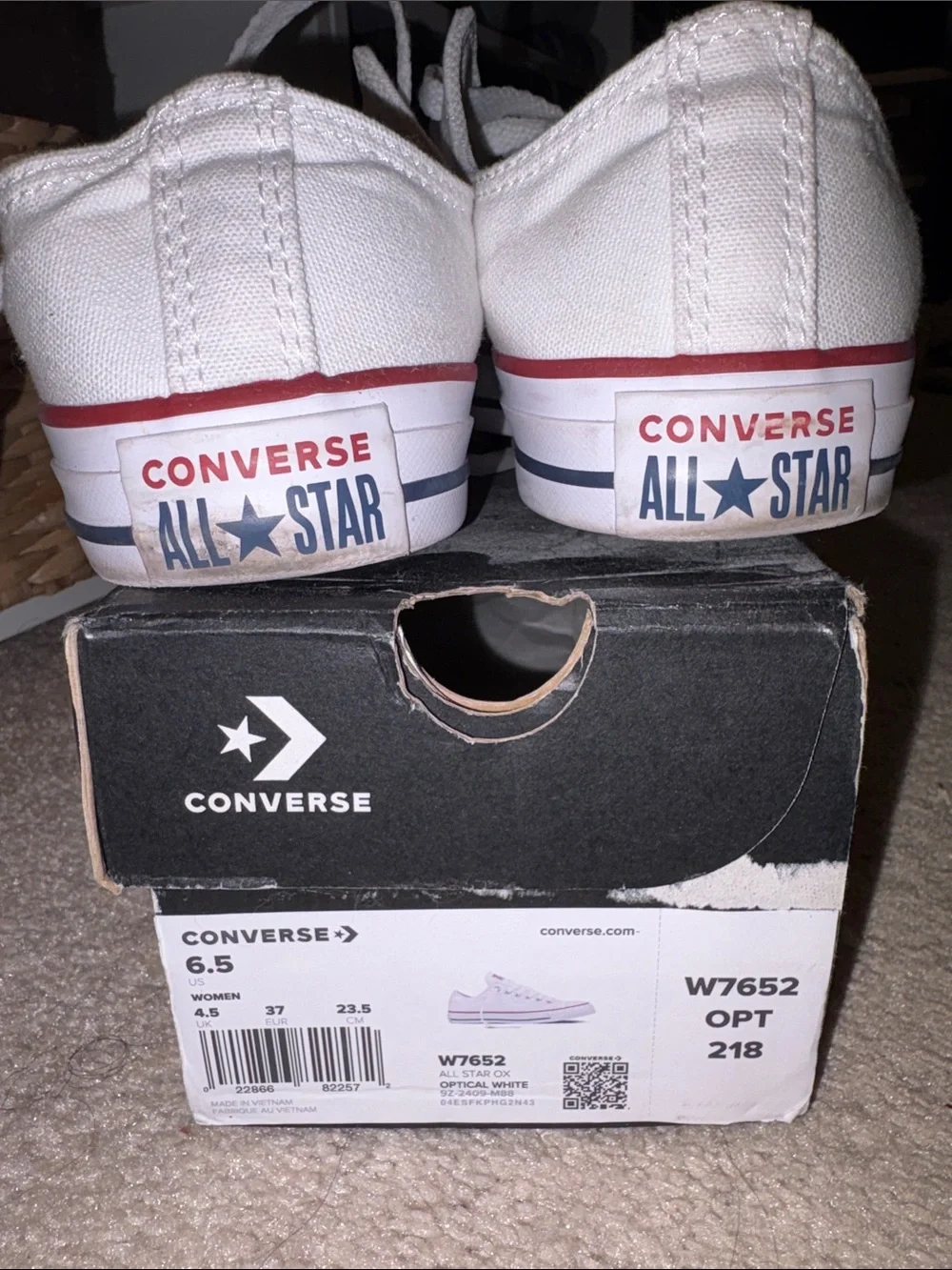 Converse Kids White Canvas Low Top Sneakers with Red Trim